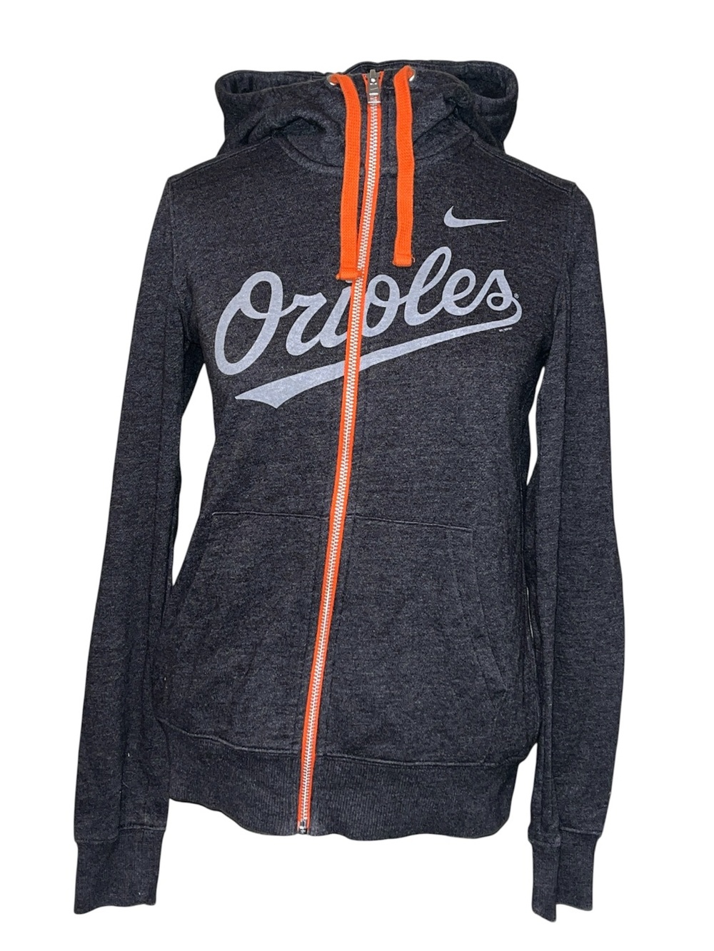 Nike Women's Charcoal Orioles Zip Hoodie with Orange Accents size medium